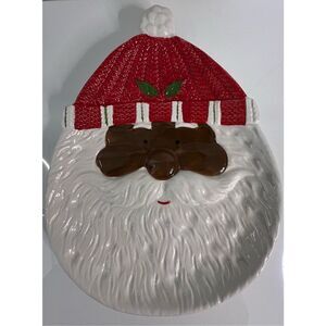 NEW Glass Christmas Holiday Santa Face Cookie Plate